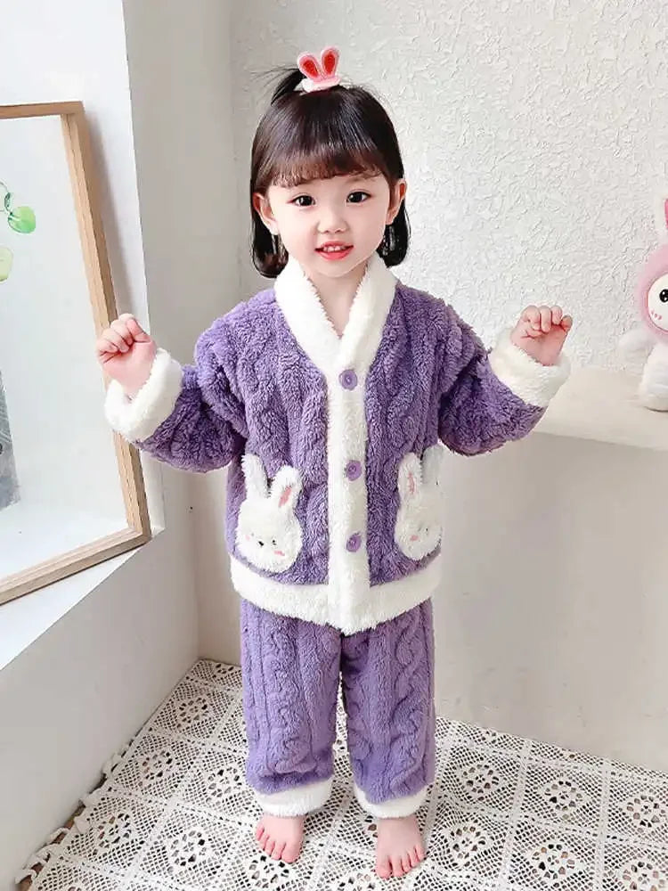 Children Pajamas 2 Piece Set Thick Flannel Fleece