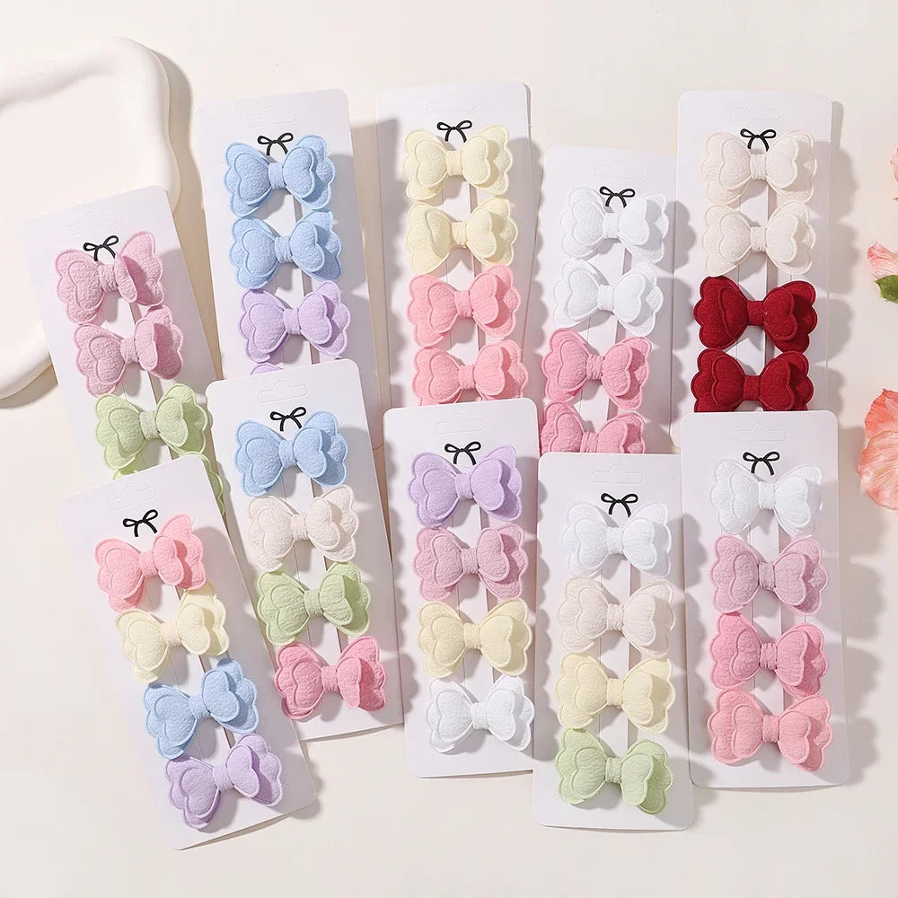 4Pcs/set Candy Colored Hair Clip Set for Girls Double Layered Bow Cute Bangs Hair Pin Cotton Safe Children's Hair Accessories