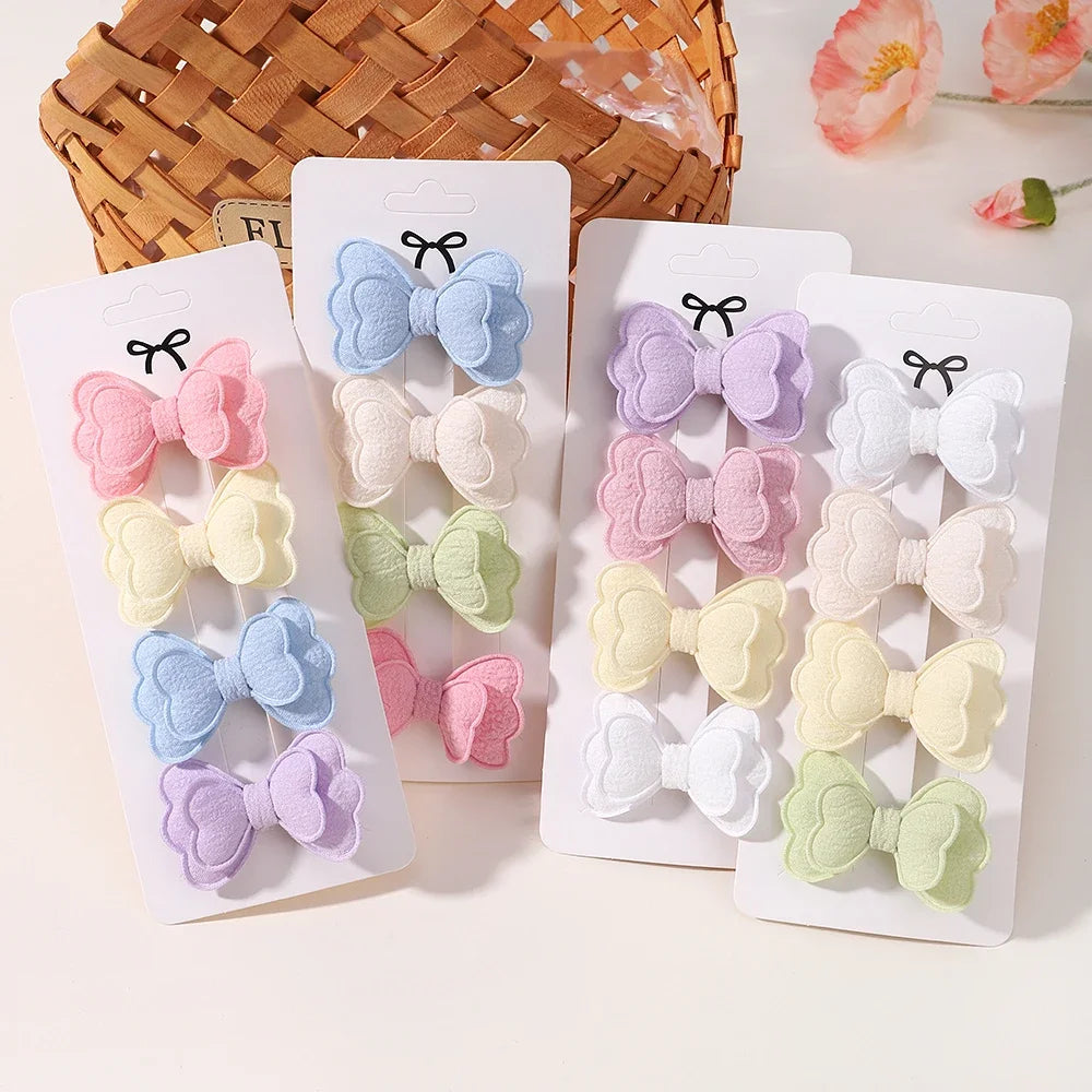 4Pcs/set Candy Colored Hair Clip Set for Girls Double Layered Bow Cute Bangs Hair Pin Cotton Safe Children's Hair Accessories