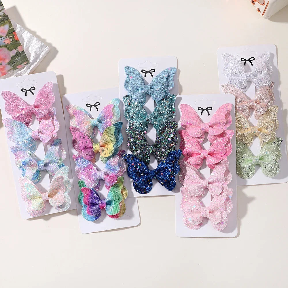 4Pcs/set Candy Colored Hair Clip Set for Girls Double Layered Bow Cute Bangs Hair Pin Cotton Safe Children's Hair Accessories