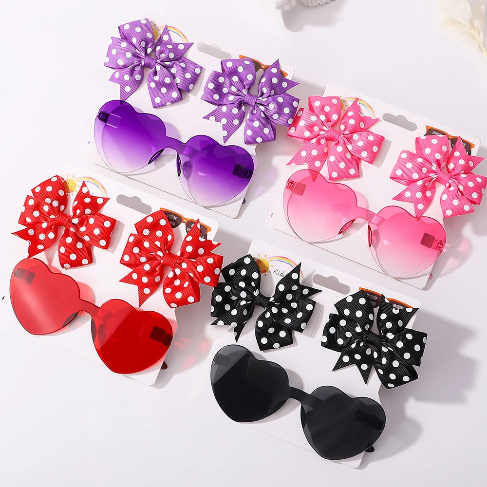 Nylon Bow Headband for Newborn Sunglasses Headwear Set