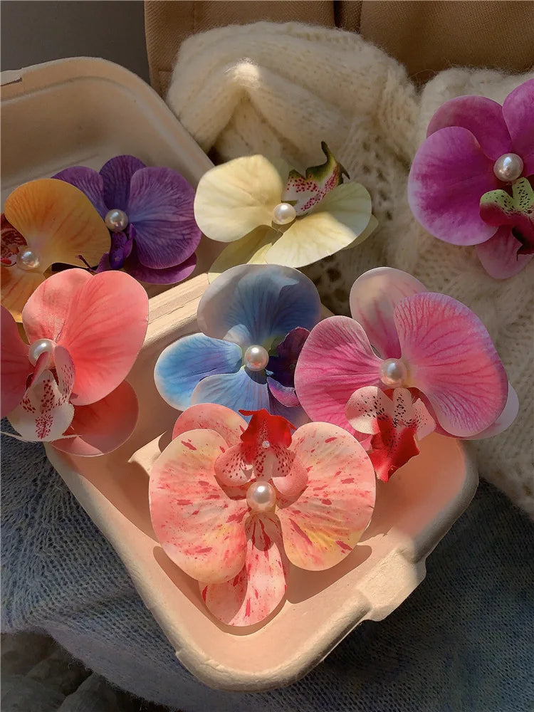 Phalaenopsis Flower Hair Clip Simulated Floral French Elegant Fashion Barrettes New Colors Girls Headwear Bobby Pin Accessories