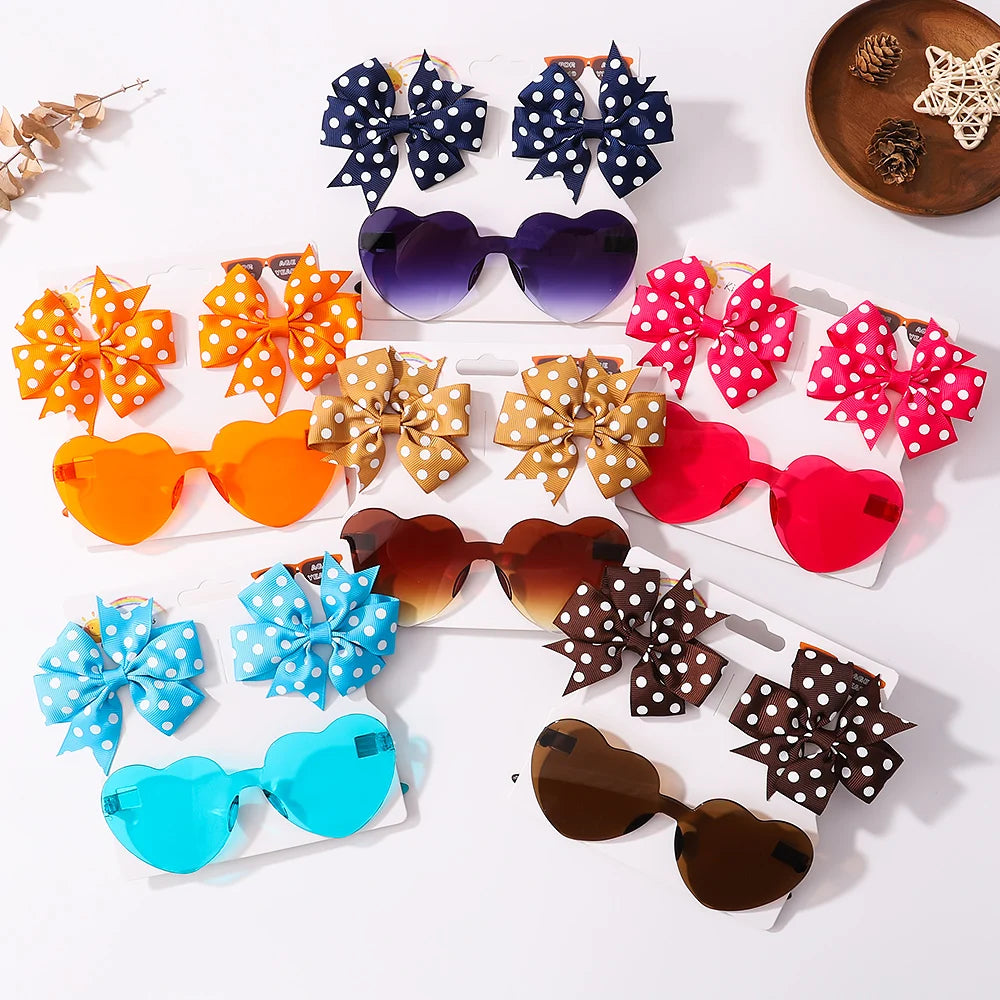 Nylon Bow Headband for Newborn Sunglasses Headwear Set