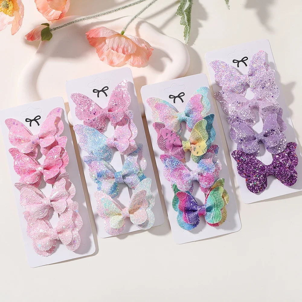 4Pcs/set Candy Colored Hair Clip Set for Girls Double Layered Bow Cute Bangs Hair Pin Cotton Safe Children's Hair Accessories