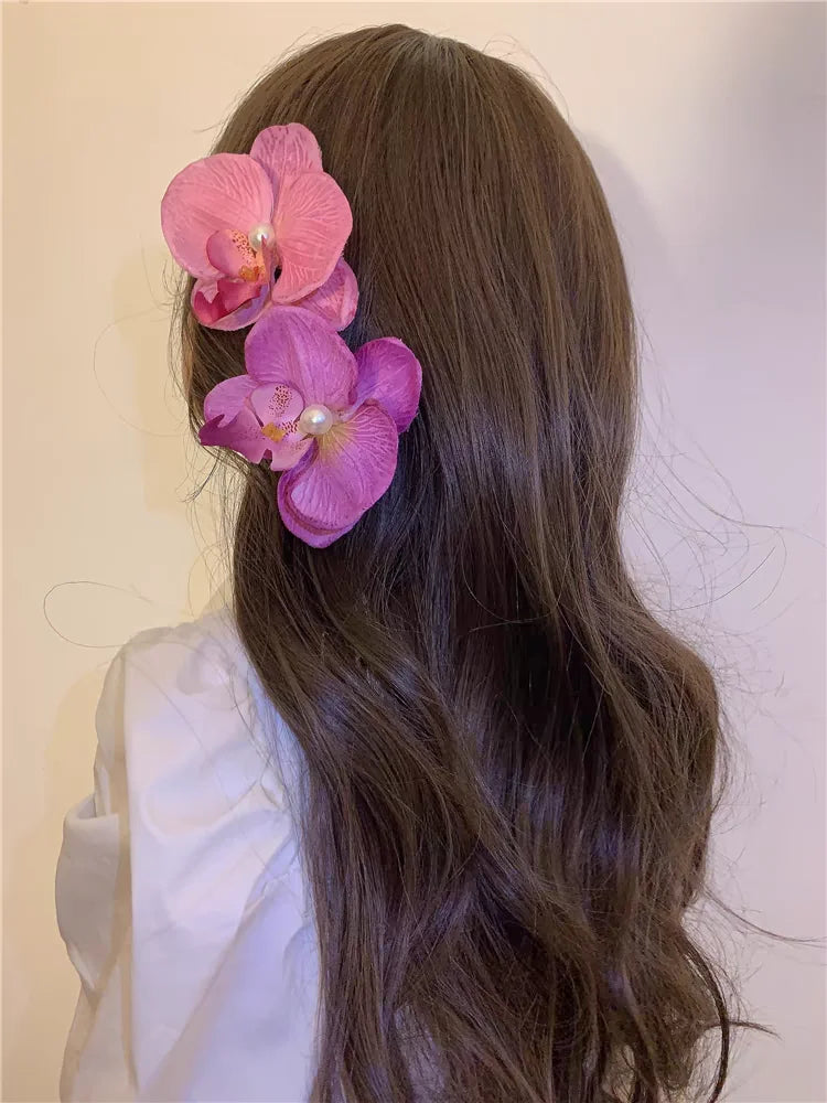Phalaenopsis Flower Hair Clip Simulated Floral French Elegant Fashion Barrettes New Colors Girls Headwear Bobby Pin Accessories