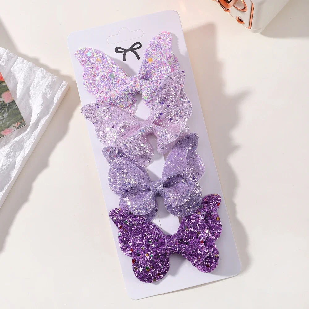 4Pcs/set Candy Colored Hair Clip Set for Girls Double Layered Bow Cute Bangs Hair Pin Cotton Safe Children's Hair Accessories