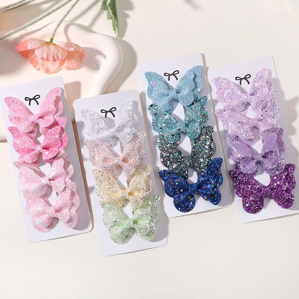4Pcs/set Candy Colored Hair Clip Set for Girls Double Layered Bow Cute Bangs Hair Pin Cotton Safe Children's Hair Accessories