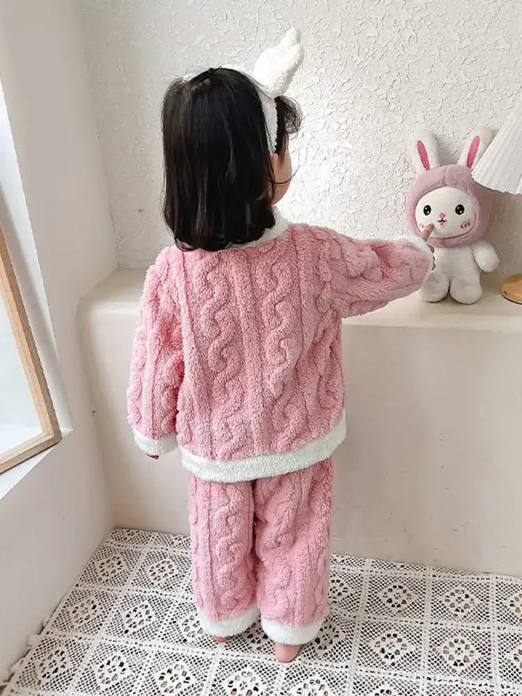 Children Pajamas 2 Piece Set Thick Flannel Fleece