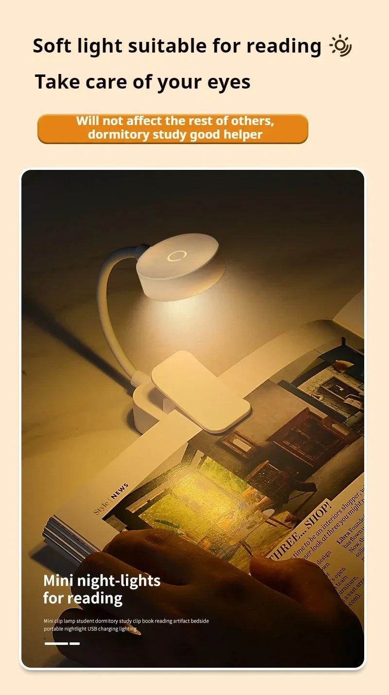 Led Table Lamp USB Rechargeable Night Light With Folding Clamp