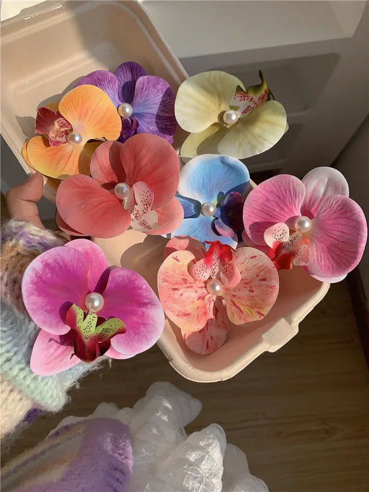 Phalaenopsis Flower Hair Clip Simulated Floral French Elegant Fashion Barrettes New Colors Girls Headwear Bobby Pin Accessories
