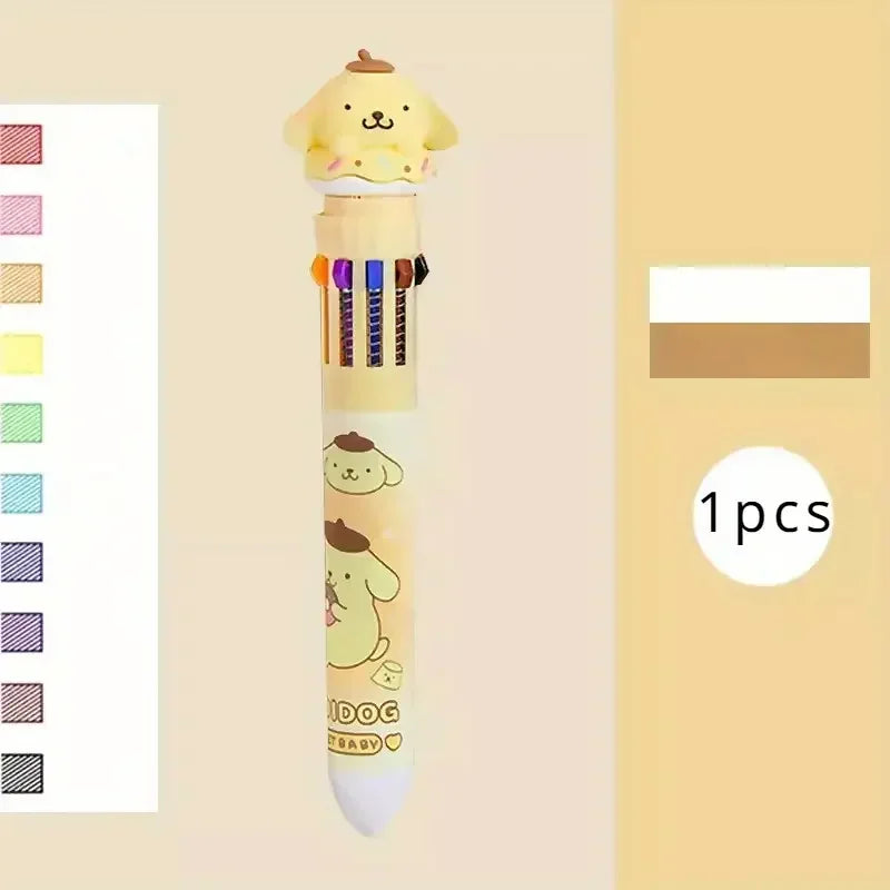 Sanrio 10-Color Ballpoint Pen Set - Kuromi Hello Kitty Cinnamoroll Kawaii 0.7mm Gel Pens for School Office
