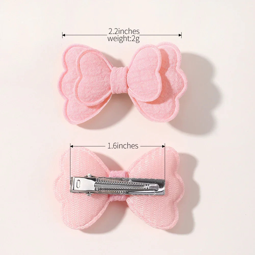 4Pcs/set Candy Colored Hair Clip Set for Girls Double Layered Bow Cute Bangs Hair Pin Cotton Safe Children's Hair Accessories