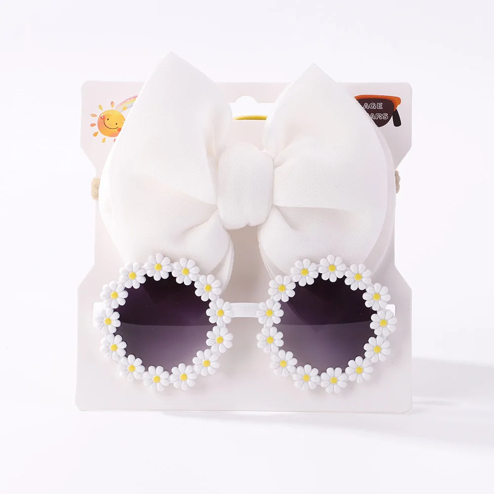 Nylon Bow Headband for Newborn Sunglasses Headwear Set