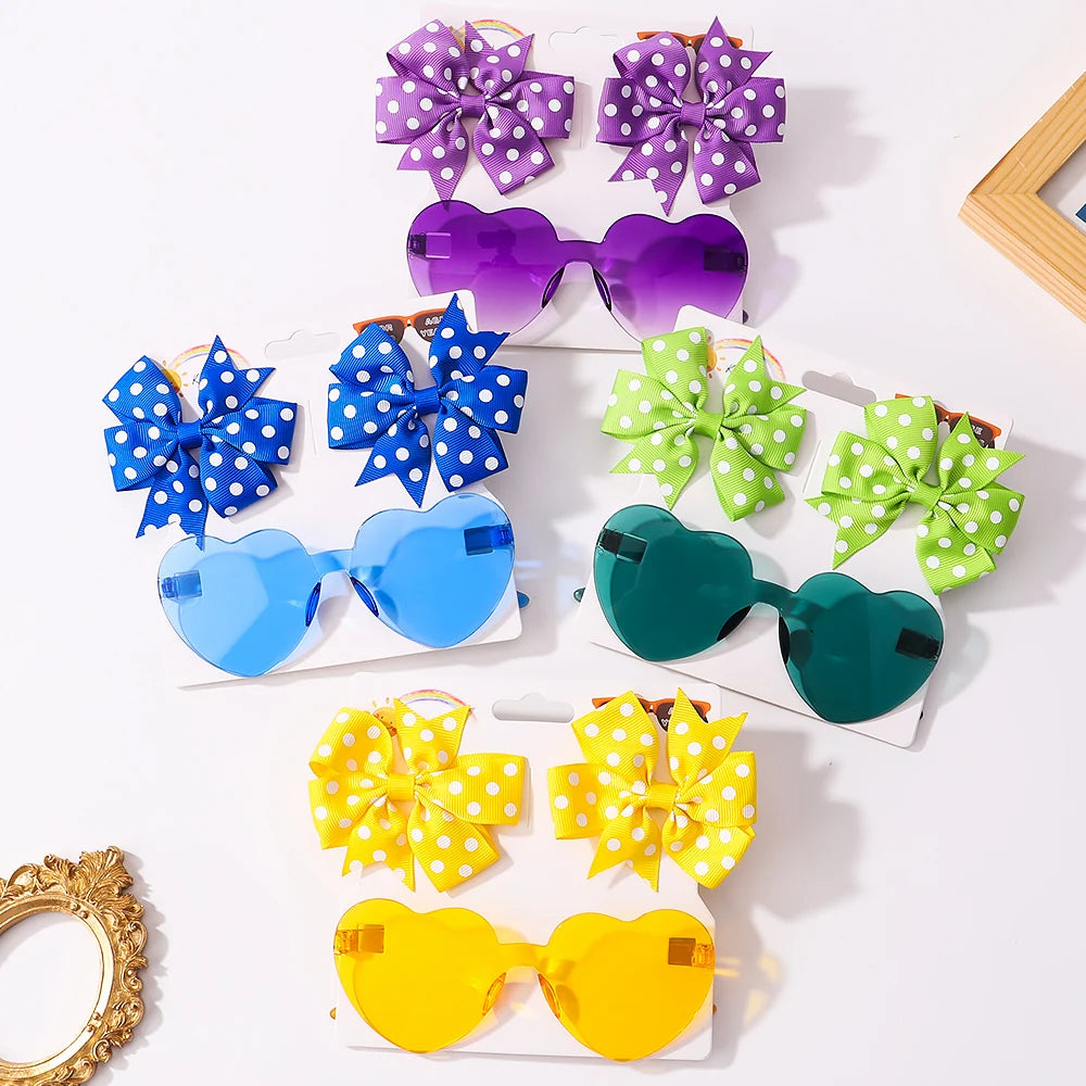 Nylon Bow Headband for Newborn Sunglasses Headwear Set