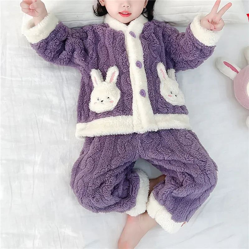 Children Pajamas 2 Piece Set Thick Flannel Fleece
