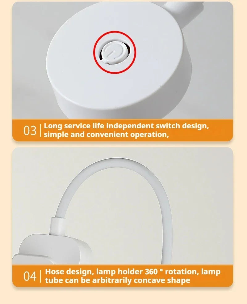 Led Table Lamp USB Rechargeable Night Light With Folding Clamp