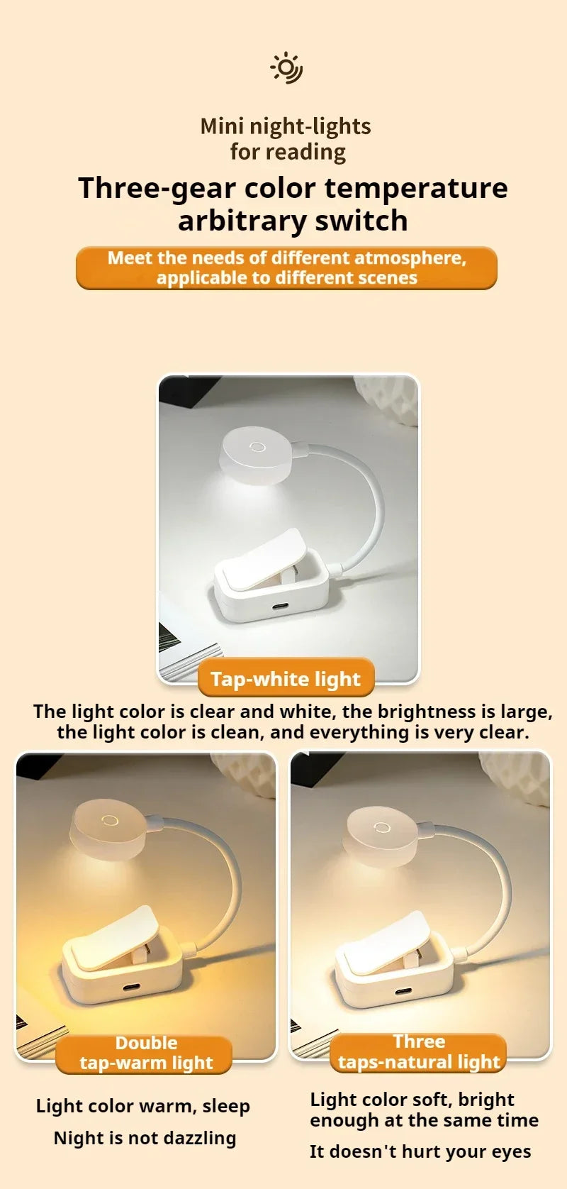 Led Table Lamp USB Rechargeable Night Light With Folding Clamp