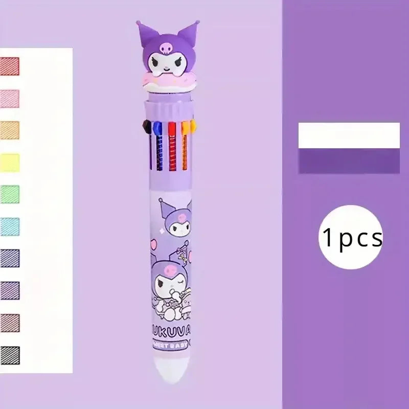 Sanrio 10-Color Ballpoint Pen Set - Kuromi Hello Kitty Cinnamoroll Kawaii 0.7mm Gel Pens for School Office