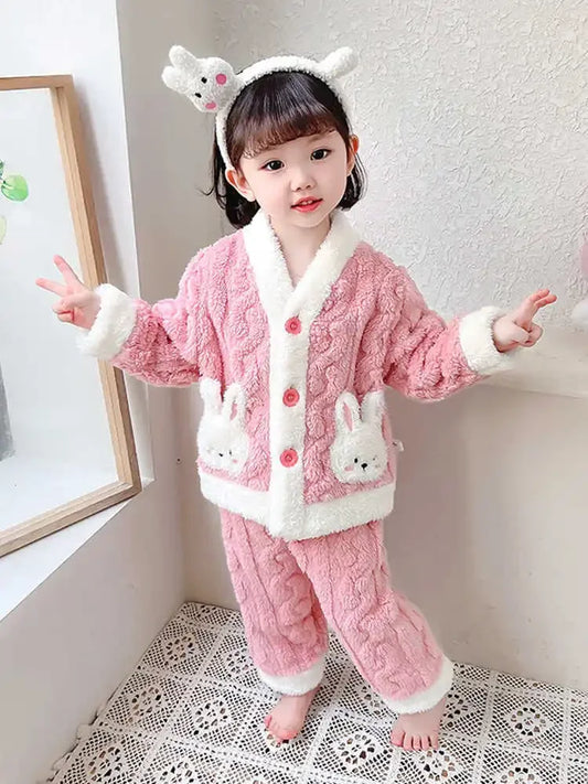 Children Pajamas 2 Piece Set Thick Flannel Fleece