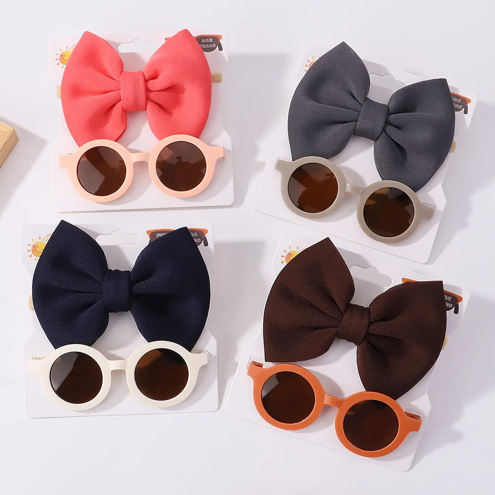 Nylon Bow Headband for Newborn Sunglasses Headwear Set