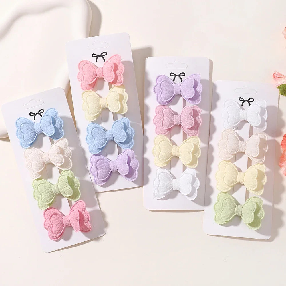 4Pcs/set Candy Colored Hair Clip Set for Girls Double Layered Bow Cute Bangs Hair Pin Cotton Safe Children's Hair Accessories