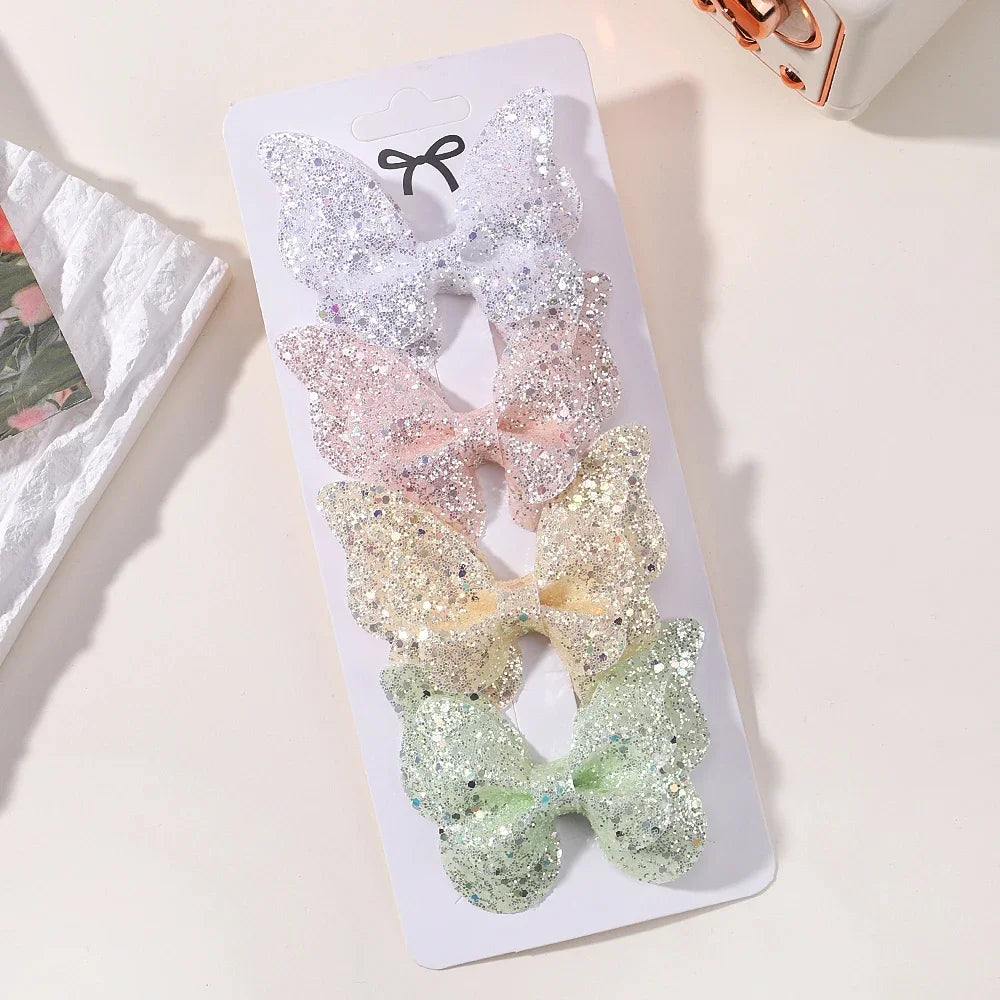 4Pcs/set Candy Colored Hair Clip Set for Girls Double Layered Bow Cute Bangs Hair Pin Cotton Safe Children's Hair Accessories