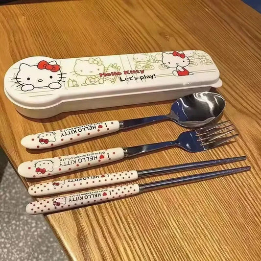 Sanrio Hello Kitty Cartoon Cute  Chopsticks Spoon Set Stainless Steel