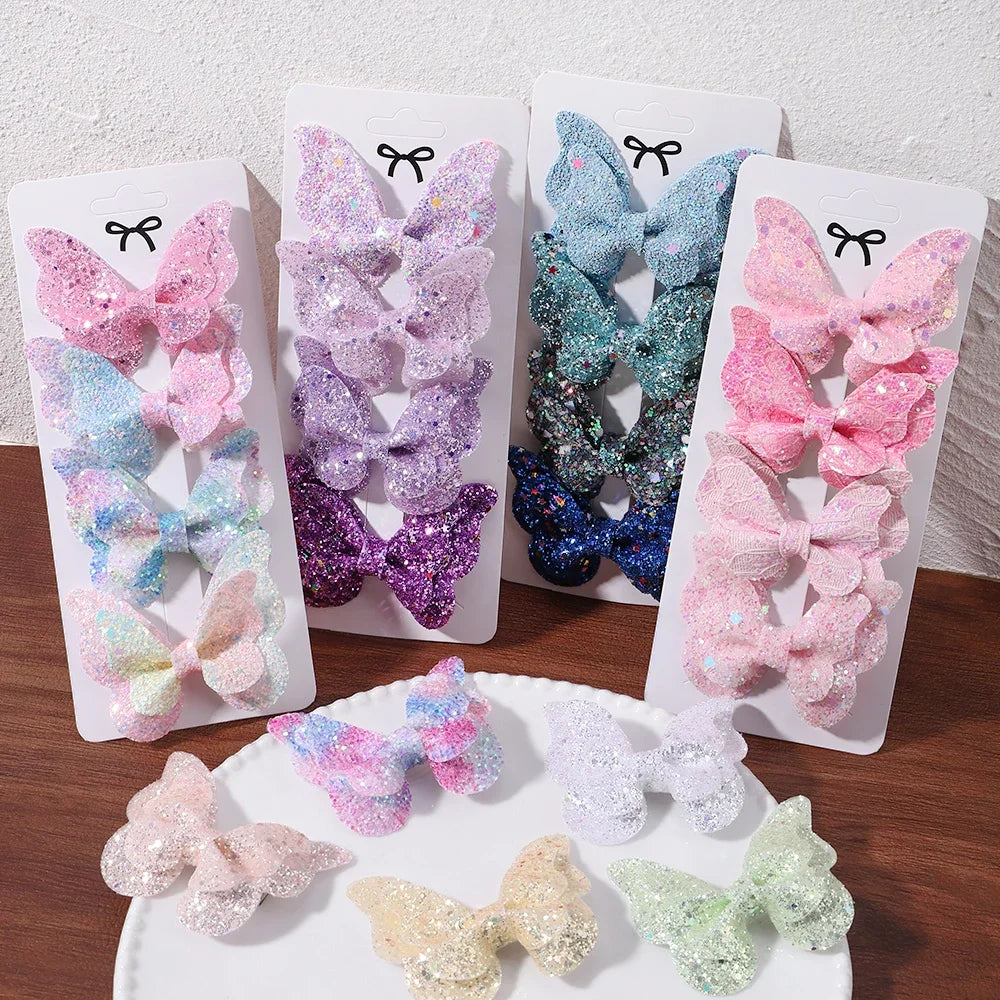 4Pcs/set Candy Colored Hair Clip Set for Girls Double Layered Bow Cute Bangs Hair Pin Cotton Safe Children's Hair Accessories