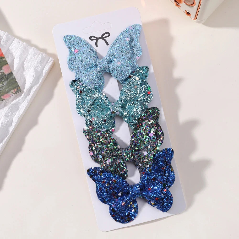 4Pcs/set Candy Colored Hair Clip Set for Girls Double Layered Bow Cute Bangs Hair Pin Cotton Safe Children's Hair Accessories