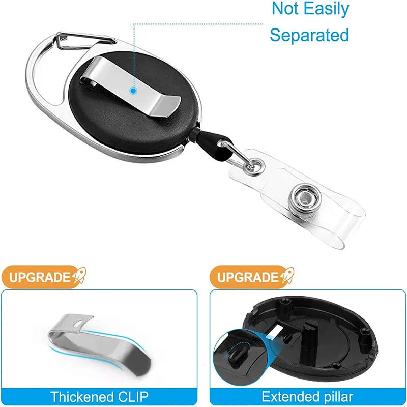 Oval Badge Reel Retractable Zinc Alloy Working Permit Clip Transparent