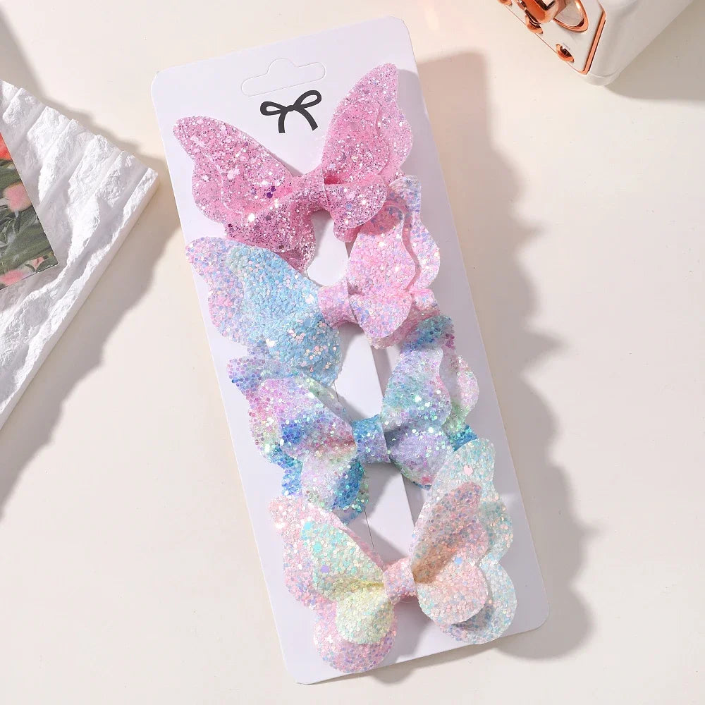 4Pcs/set Candy Colored Hair Clip Set for Girls Double Layered Bow Cute Bangs Hair Pin Cotton Safe Children's Hair Accessories