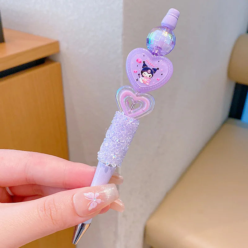 Sanrio Kuromi Ballpoint Pen Crystal Flash Diamond Rotating Neutral Pen Black Cute Girl Dreamy Cartoon Hello Kitty Pearl Pen