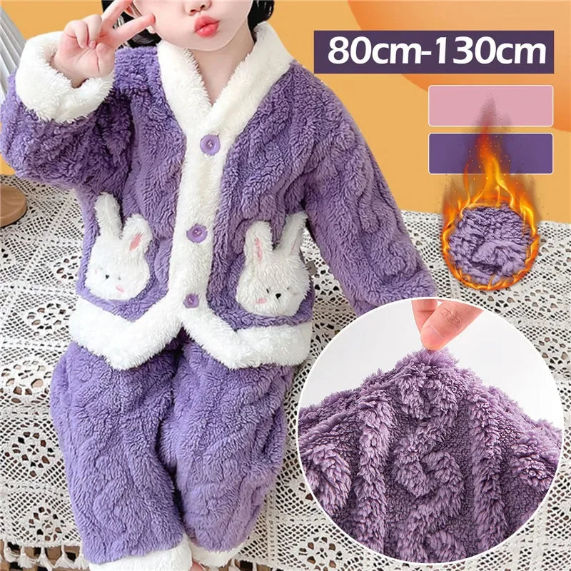 Children Pajamas 2 Piece Set Thick Flannel Fleece