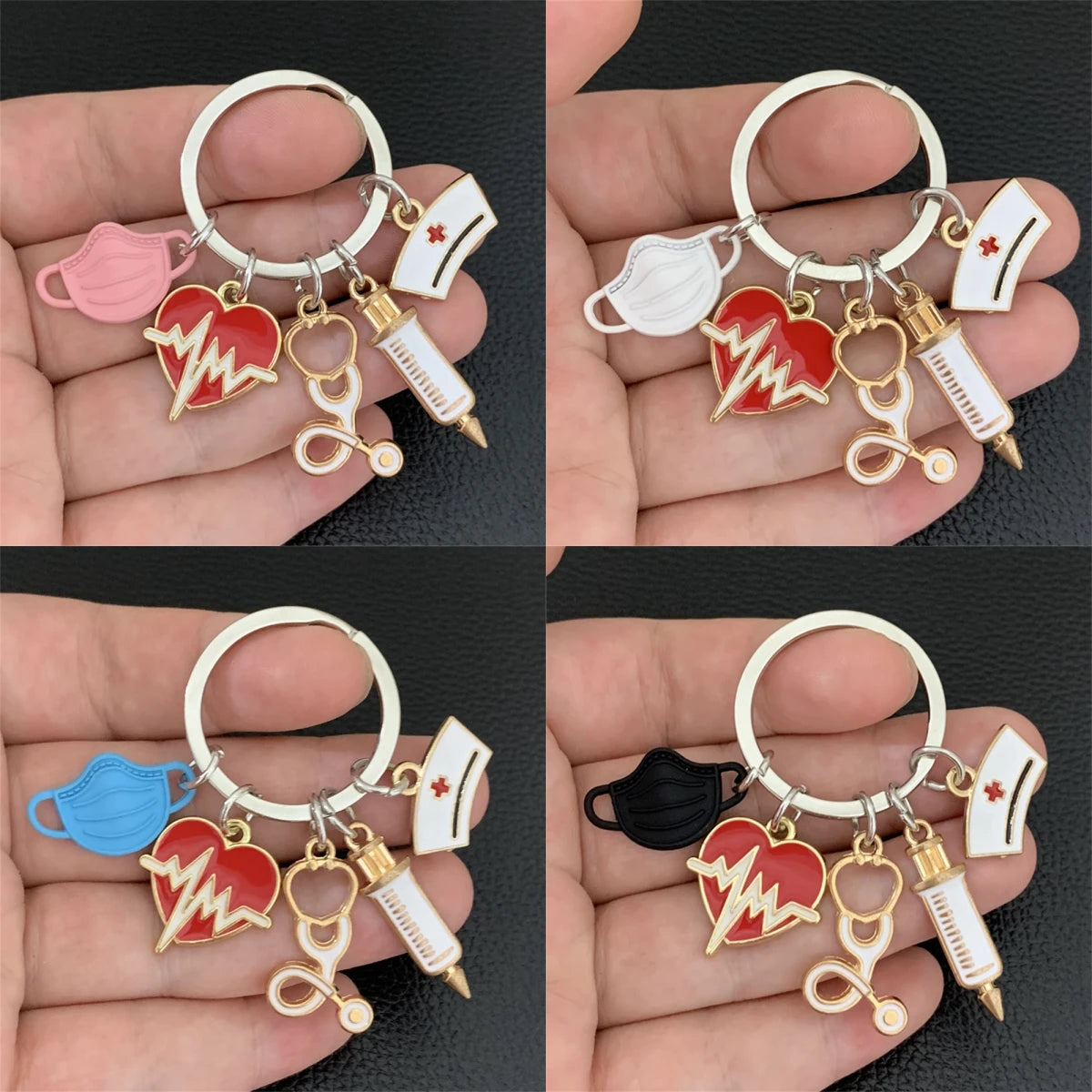 Simple Medical Series Keychains Metal Syringe Stethoscope Mask Nurse Cap Key Holder Accessories For Doctor Graduate Gift