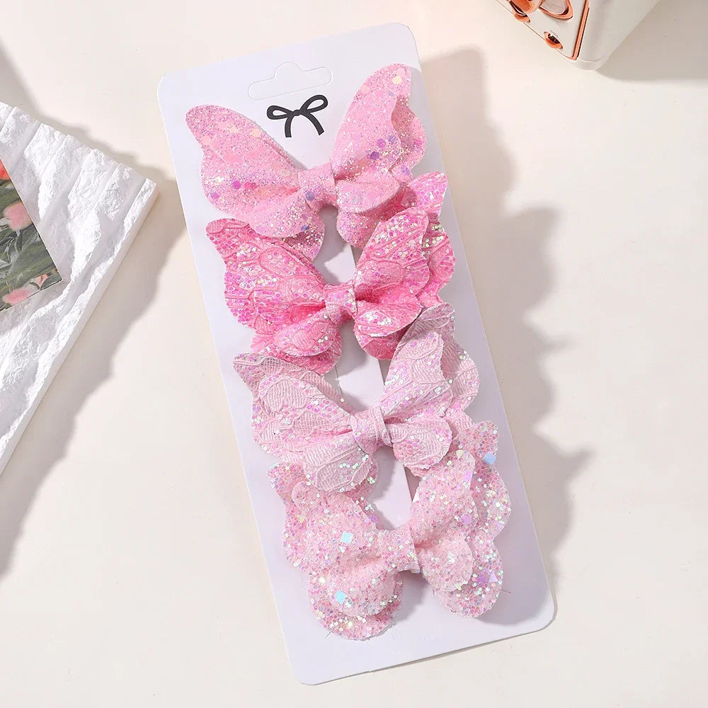 4Pcs/set Candy Colored Hair Clip Set for Girls Double Layered Bow Cute Bangs Hair Pin Cotton Safe Children's Hair Accessories