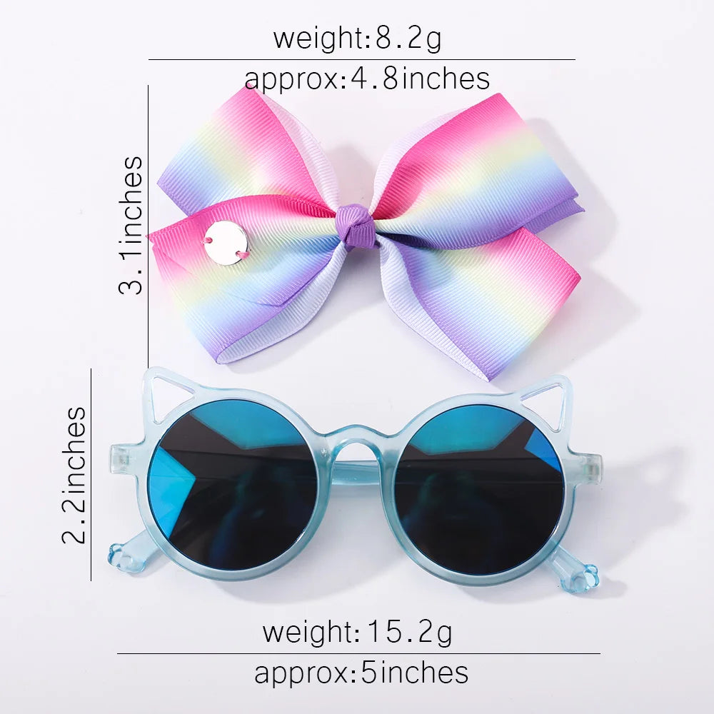Nylon Bow Headband for Newborn Sunglasses Headwear Set