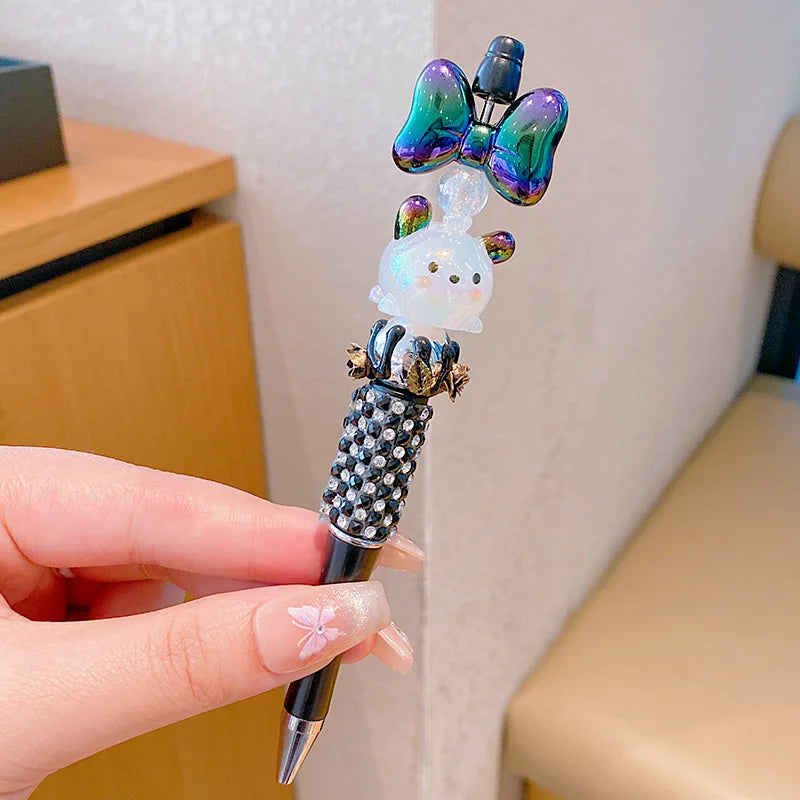 Sanrio Kuromi Ballpoint Pen Crystal Flash Diamond Rotating Neutral Pen Black Cute Girl Dreamy Cartoon Hello Kitty Pearl Pen