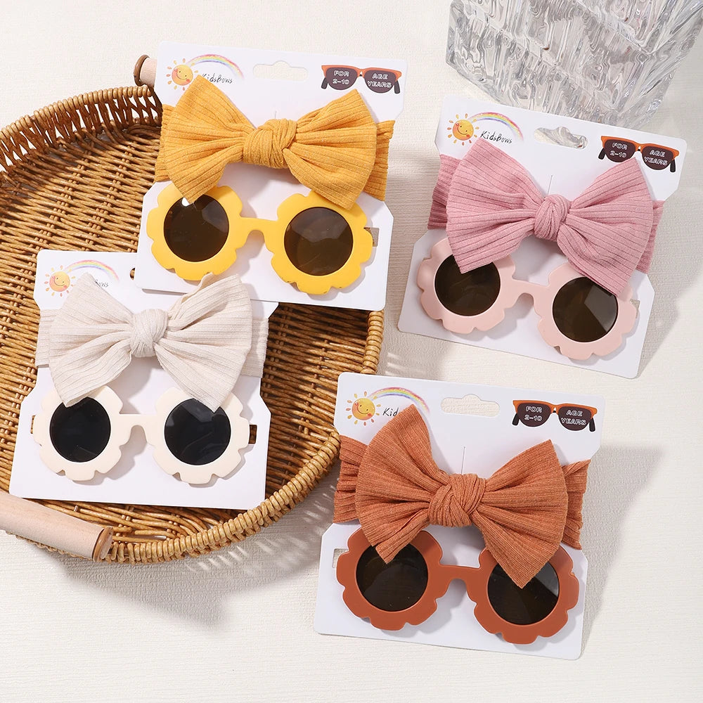 Nylon Bow Headband for Newborn Sunglasses Headwear Set
