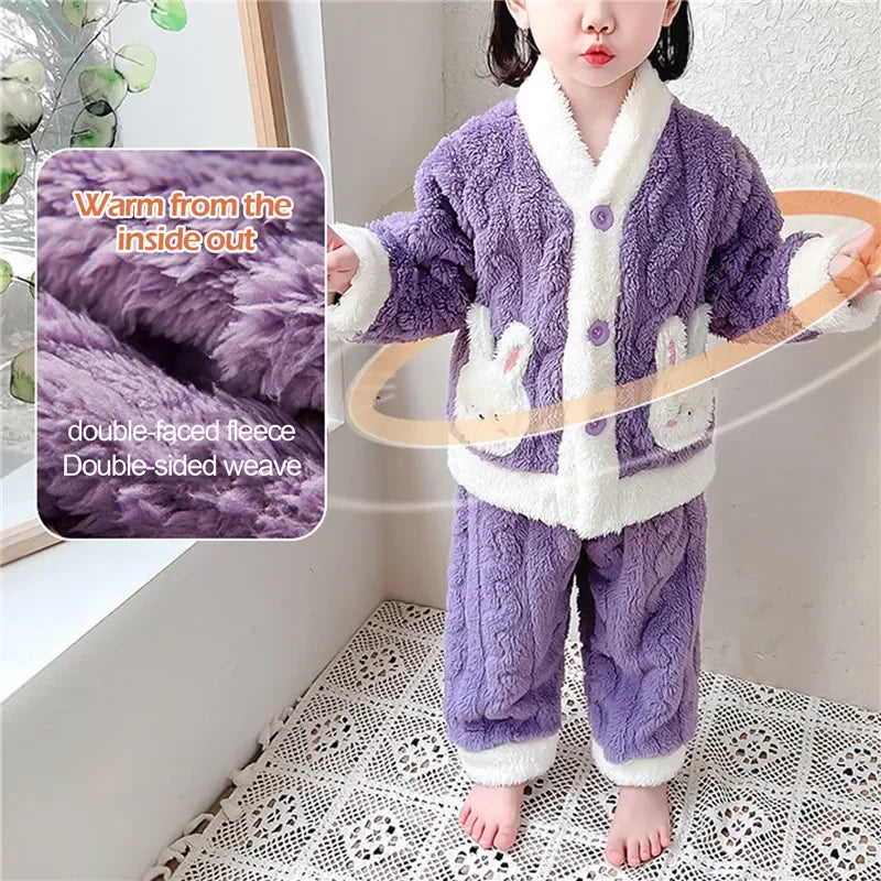 Children Pajamas 2 Piece Set Thick Flannel Fleece